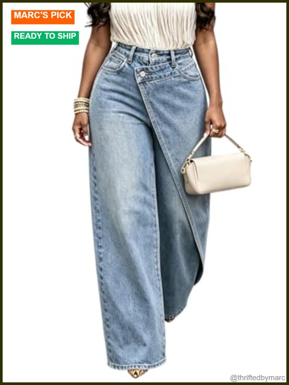 High Waisted Baggy Wide Leg Jeans Asymmetrical Denim Pants